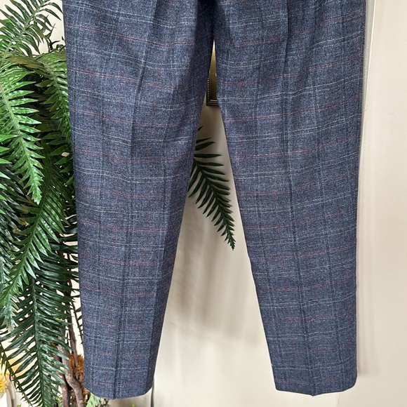 Babaton Aritzia Wool & Cashmere Blend Trousers Pull On Stretch Blue Plaid Pants - Picture 10 of 14